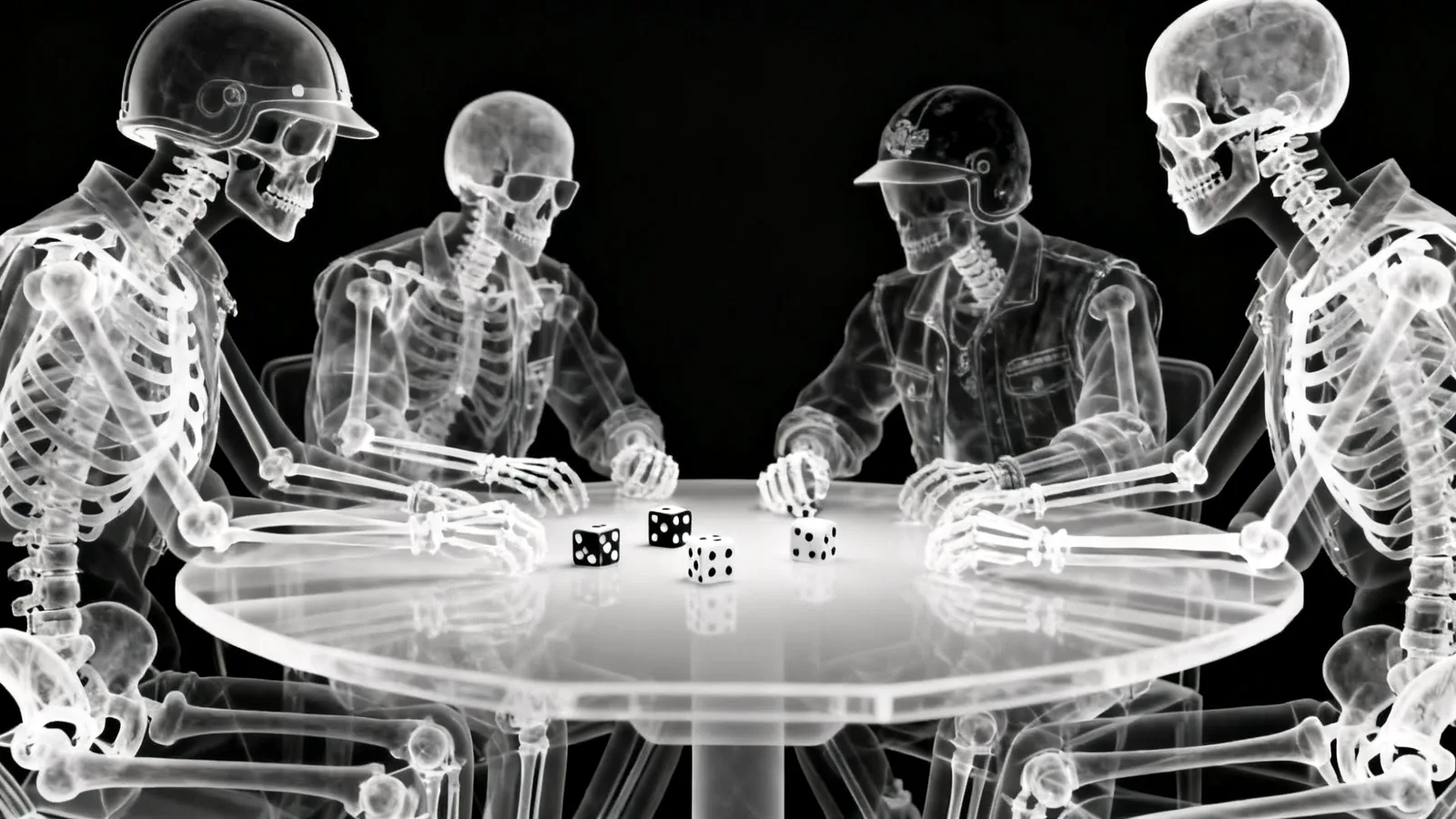 Skeleton bikers playing dice from AI Studio.