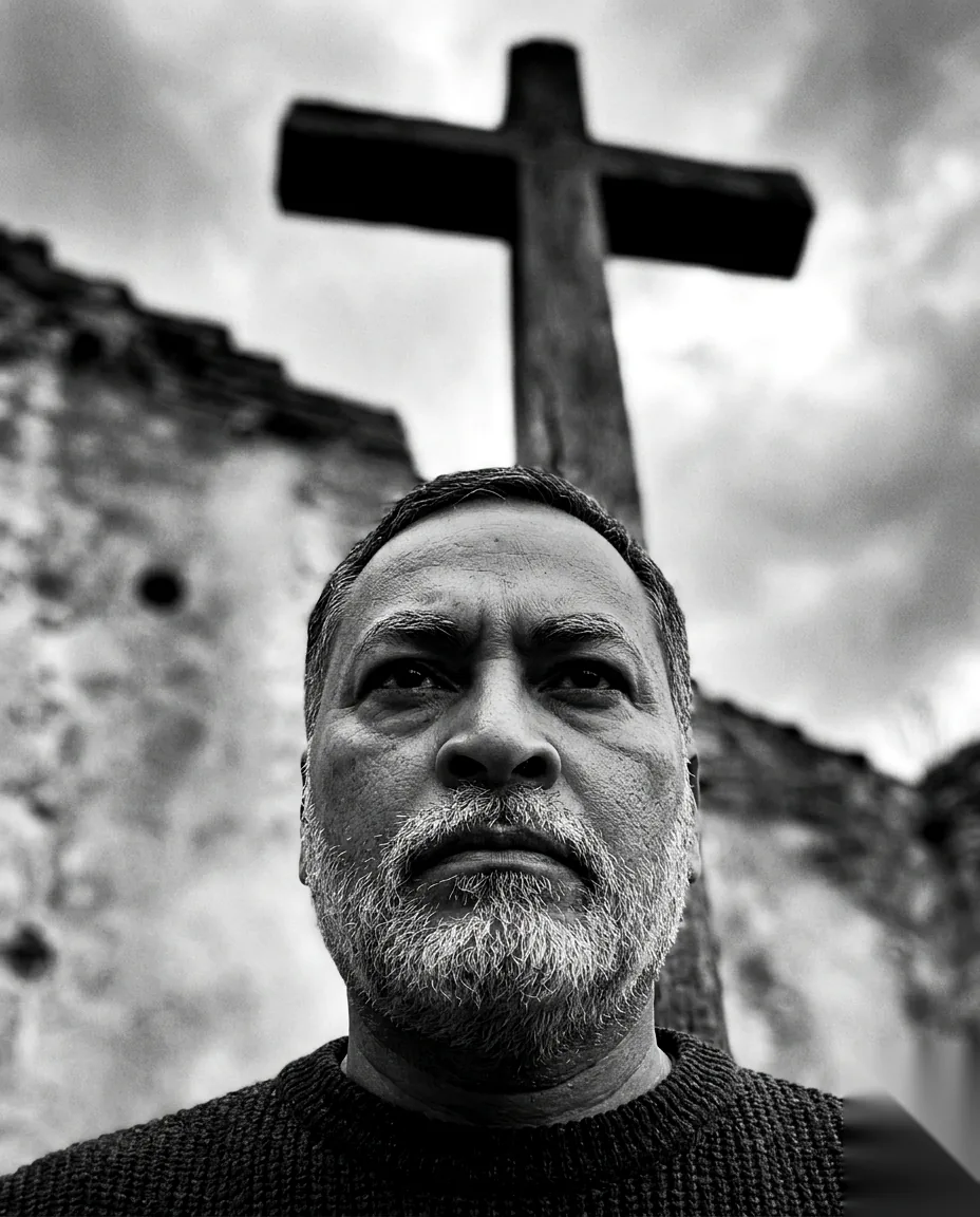 Black-and-white AI-assisted image from Mind of a Nomad, a chiaroscuro visual series by RockePhoto.