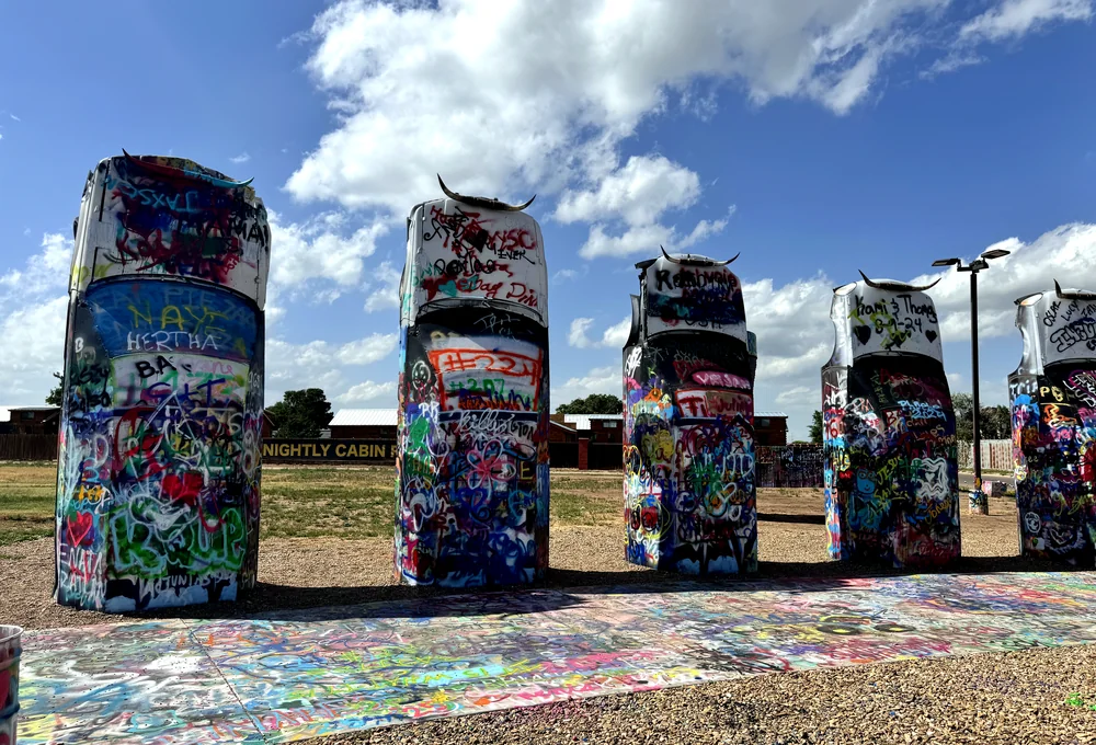 Cadillac Ranch cars covered in paint along Route 66